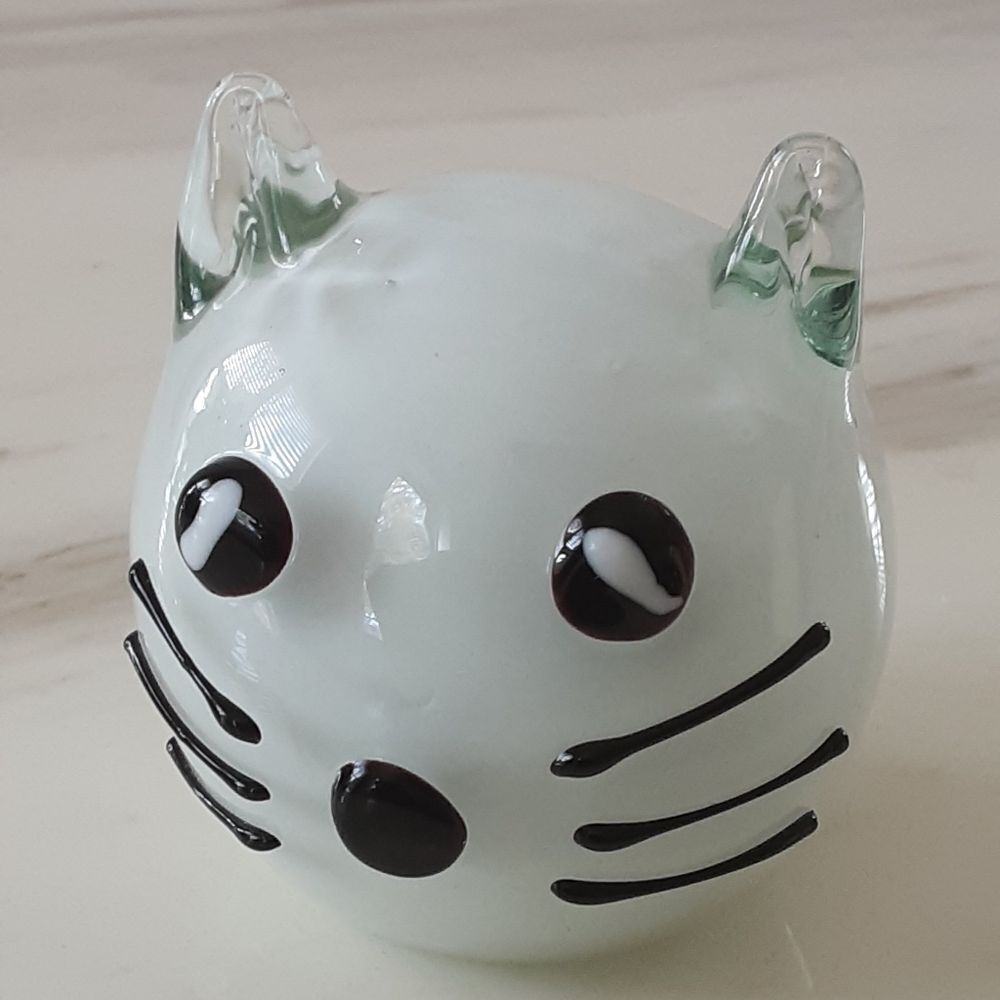 Art Glass White | Black Kitty Paperweight - Hobby Lobby